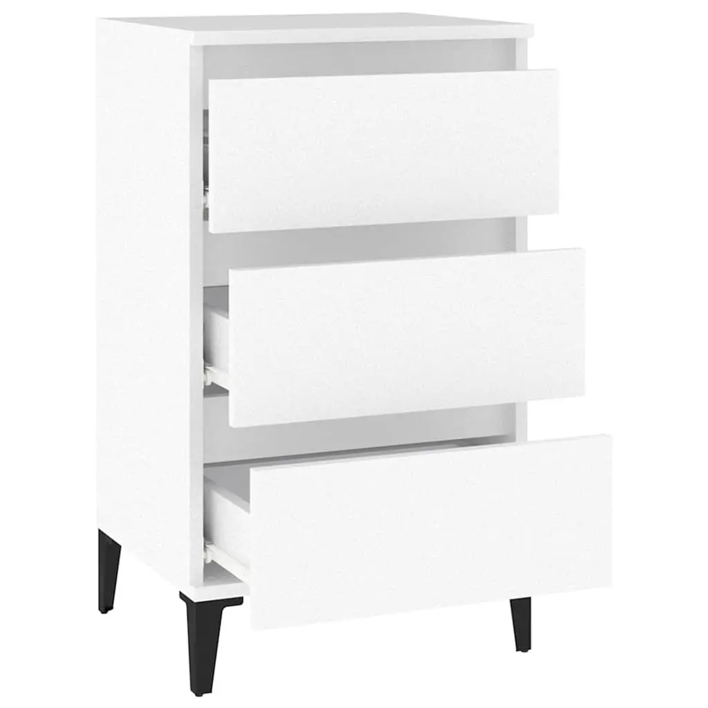 Bedside Cabinet Industrial Style Nightstand 40x35x70cm White 3 Drawer Storage