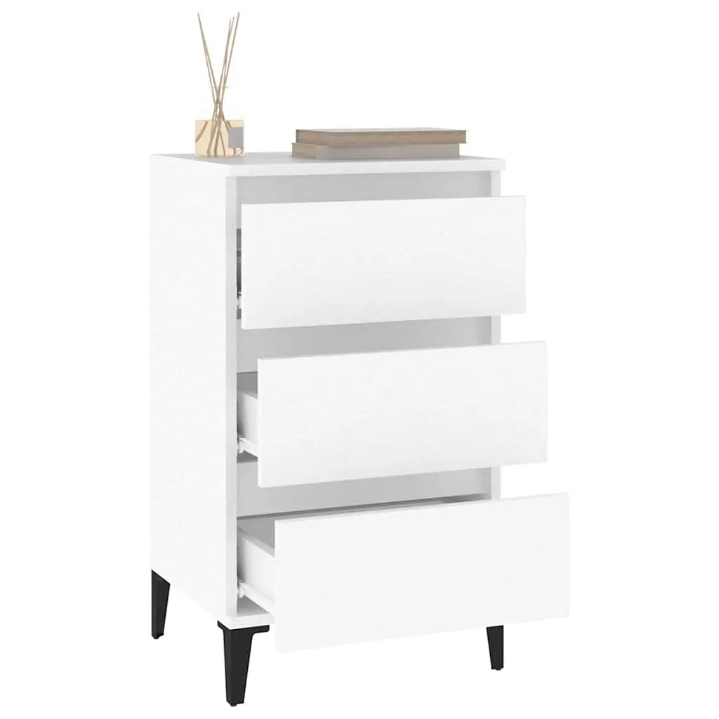 Bedside Cabinet Industrial Style Nightstand 40x35x70cm White 3 Drawer Storage