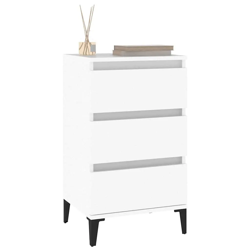 Bedside Cabinet Industrial Style Nightstand 40x35x70cm White 3 Drawer Storage