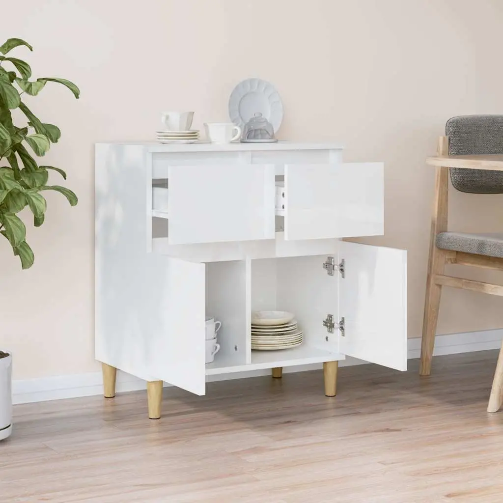 Sideboard Storage Cabinet High Gloss White 60x35x70cm with Drawers and Compartments