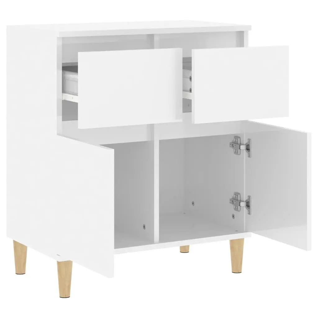 Sideboard Storage Cabinet High Gloss White 60x35x70cm with Drawers and Compartments