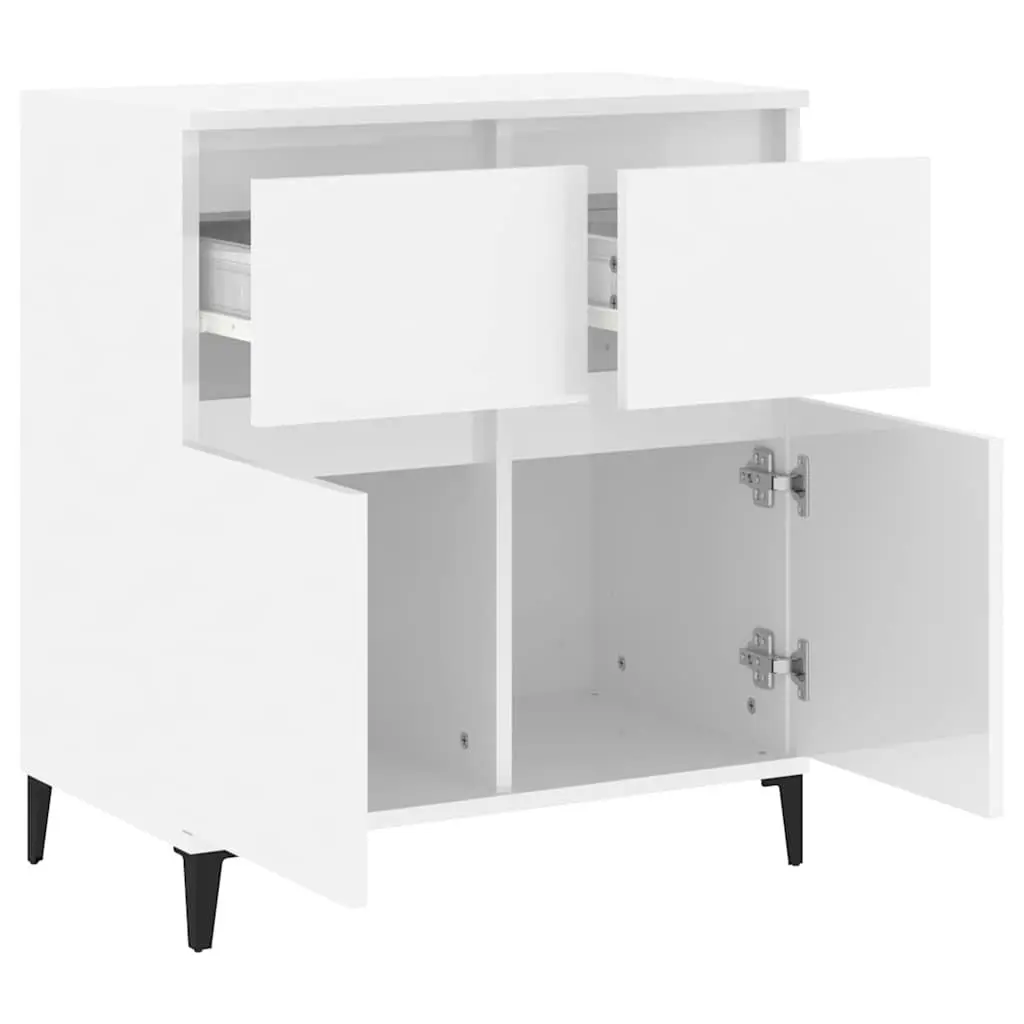 Sideboard Storage Cabinet 60x35x70cm High Gloss White Engineered Wood 2 Drawer