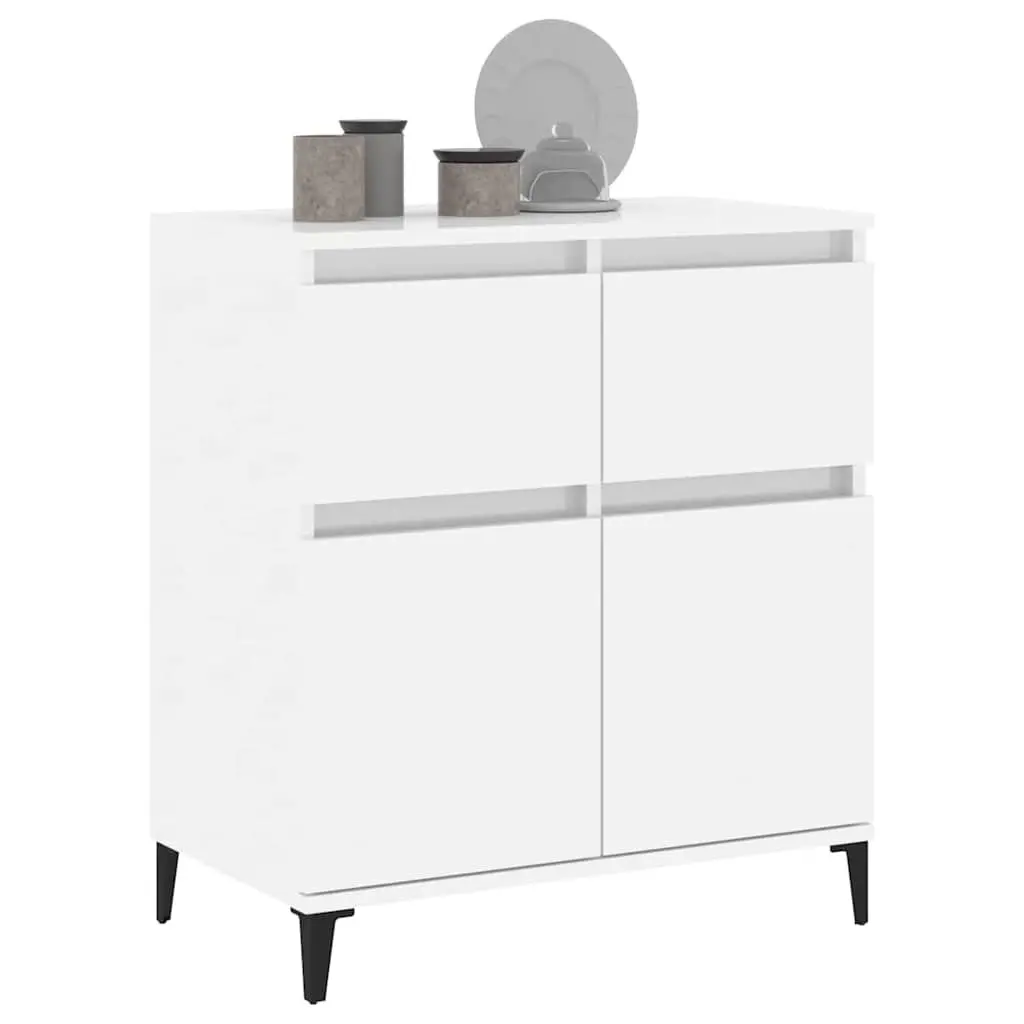 Sideboard Storage Cabinet 60x35x70cm High Gloss White Engineered Wood 2 Drawer