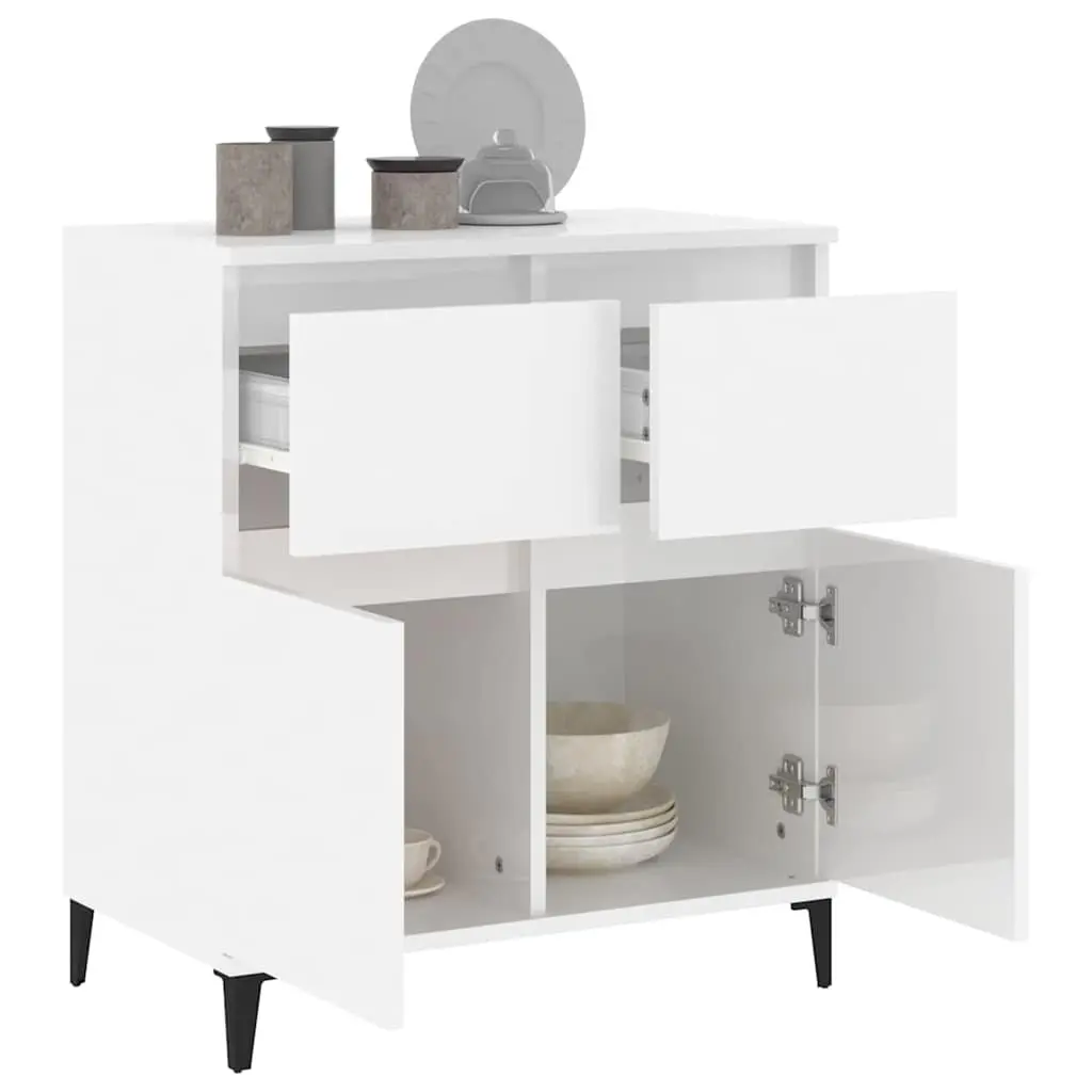 Sideboard Storage Cabinet 60x35x70cm High Gloss White Engineered Wood 2 Drawer