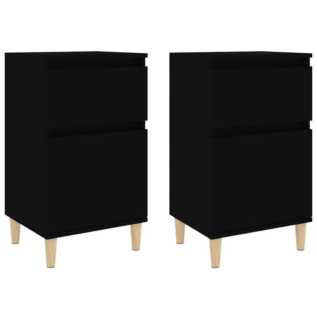 Bedside Cabinets 2 Pieces Black Nightstands Storage Organiser Bedroom Furniture