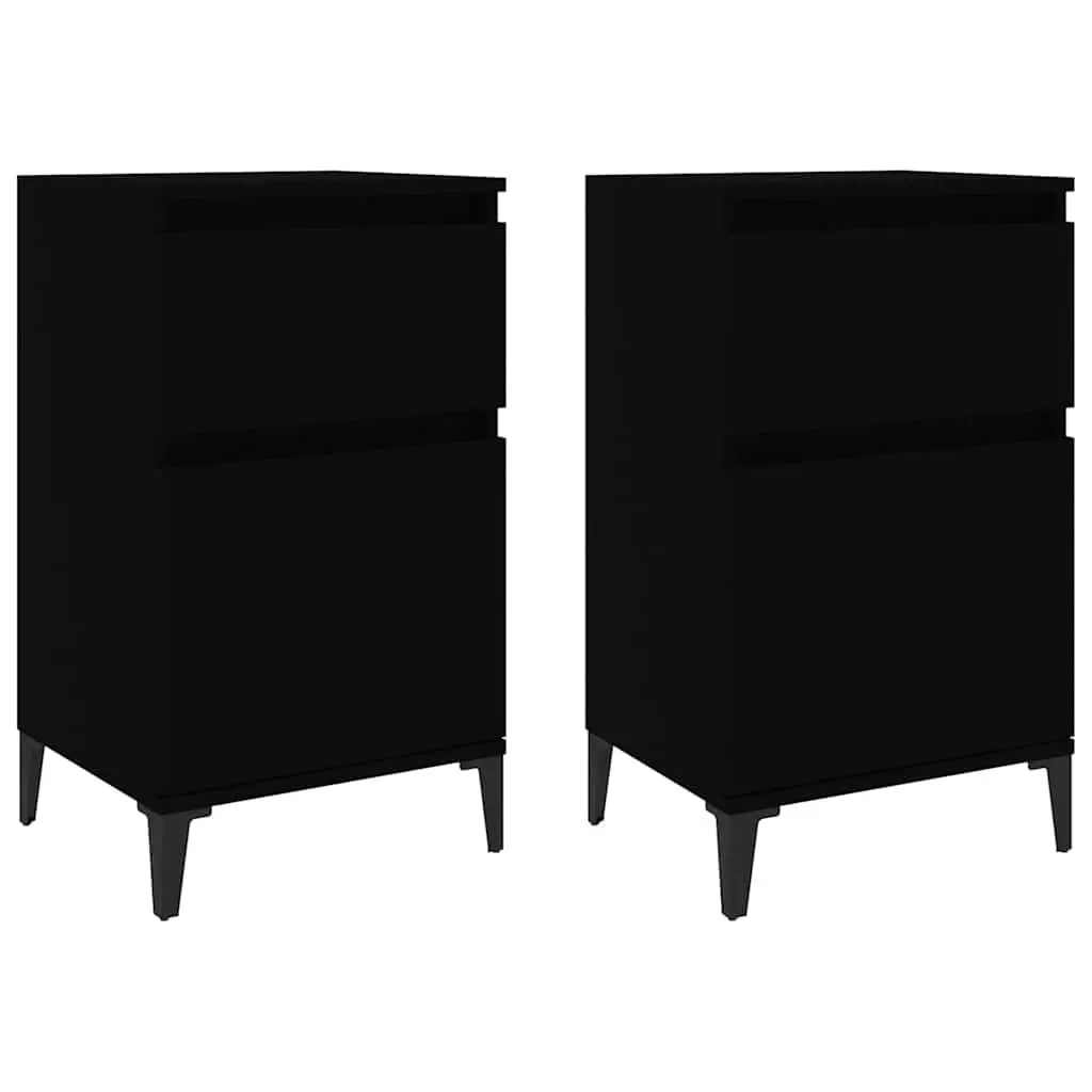 Bedside Cabinets Black Nightstand Storage 40x35x70 cm Set of 2