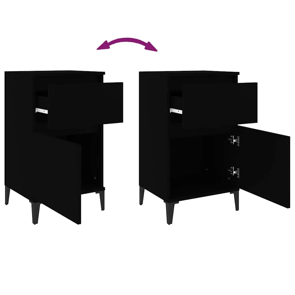 Bedside Cabinets Black Nightstand Storage 40x35x70 cm Set of 2