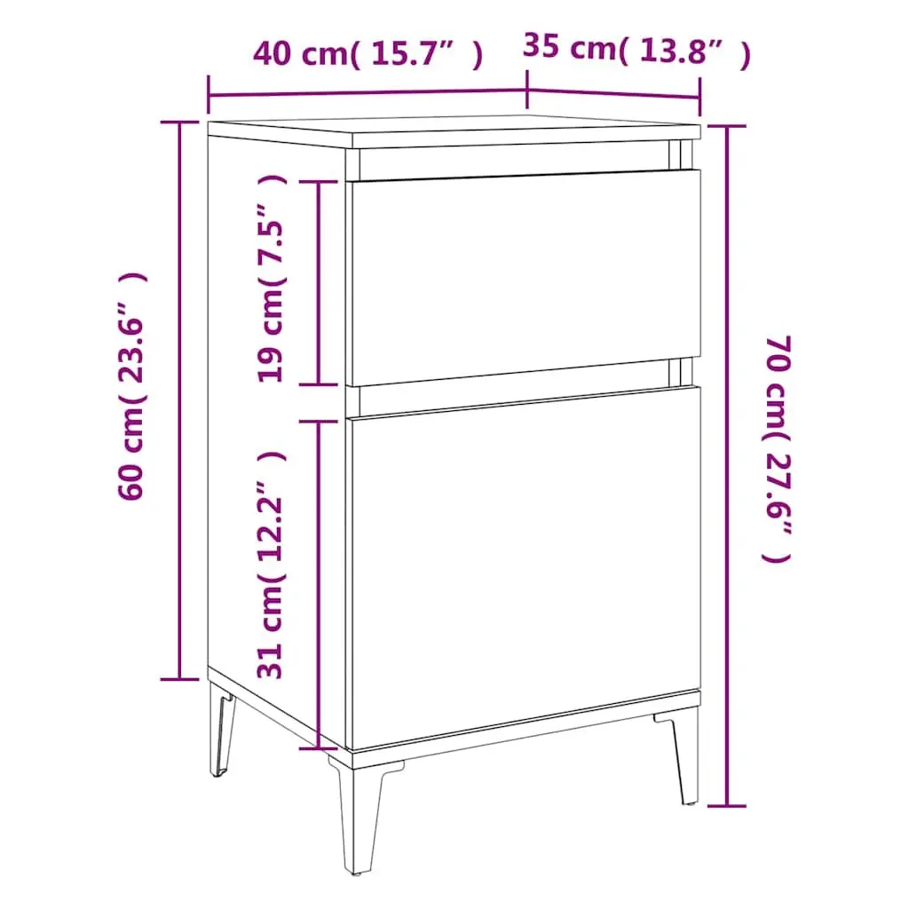 Bedside Cabinets Black Nightstand Storage 40x35x70 cm Set of 2