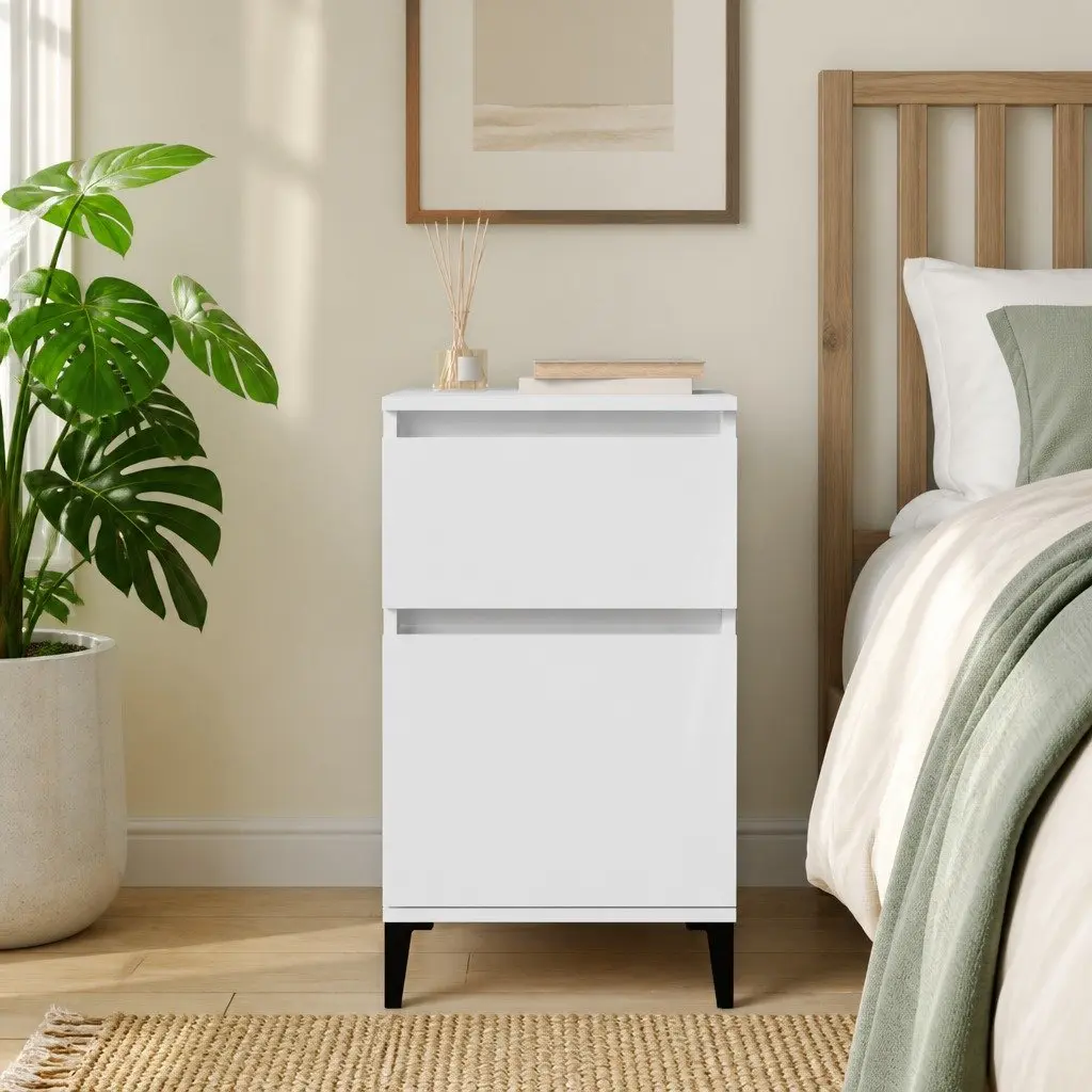 Bedside Table Storage Cabinet White High Gloss 40 x 35 x 70 cm