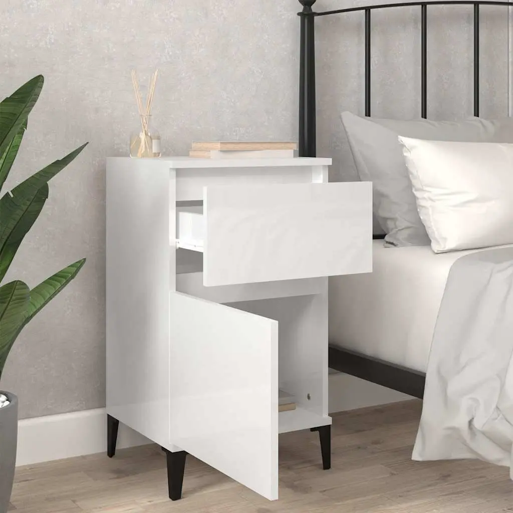 Bedside Table Storage Cabinet White High Gloss 40 x 35 x 70 cm