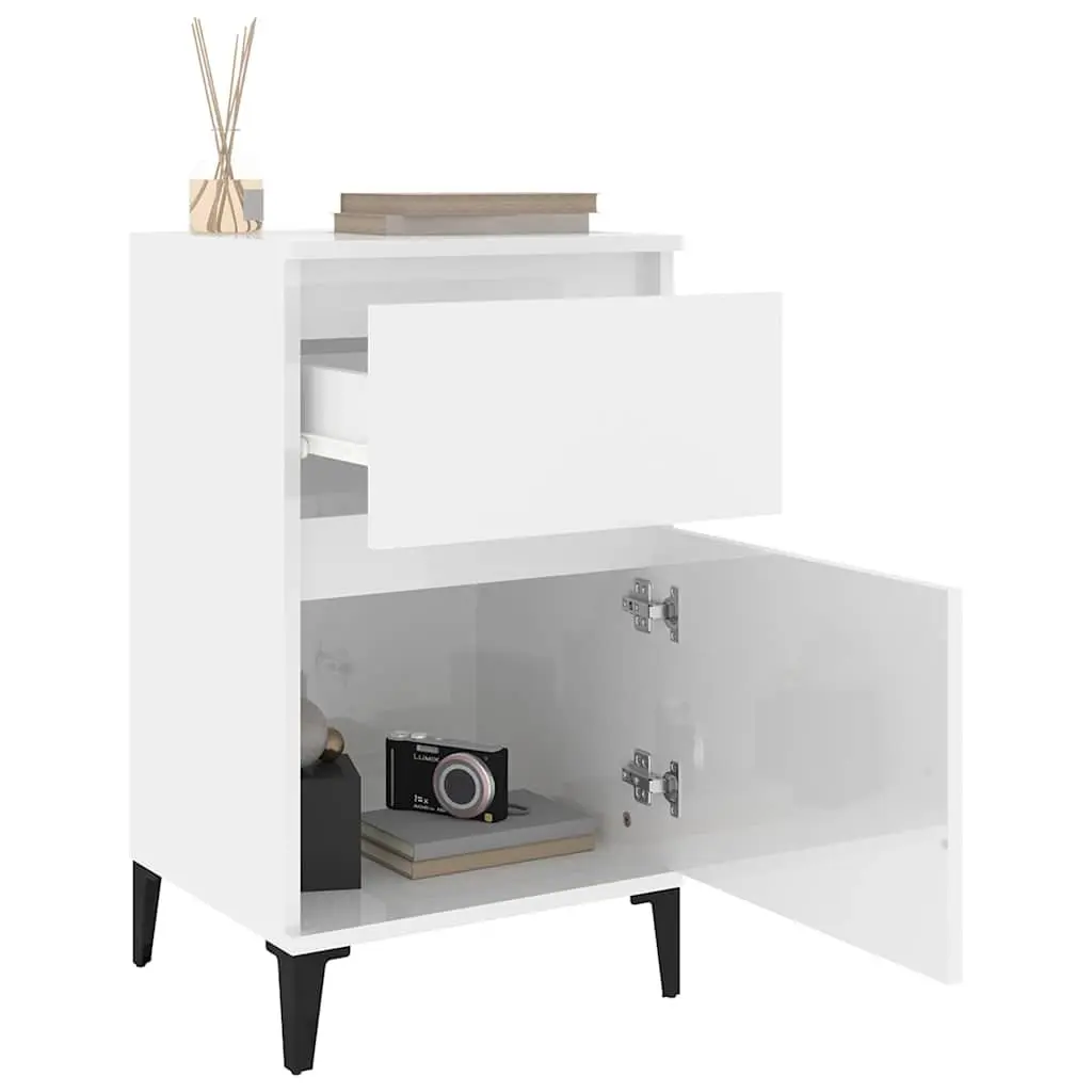 Bedside Table Storage Cabinet White High Gloss 40 x 35 x 70 cm