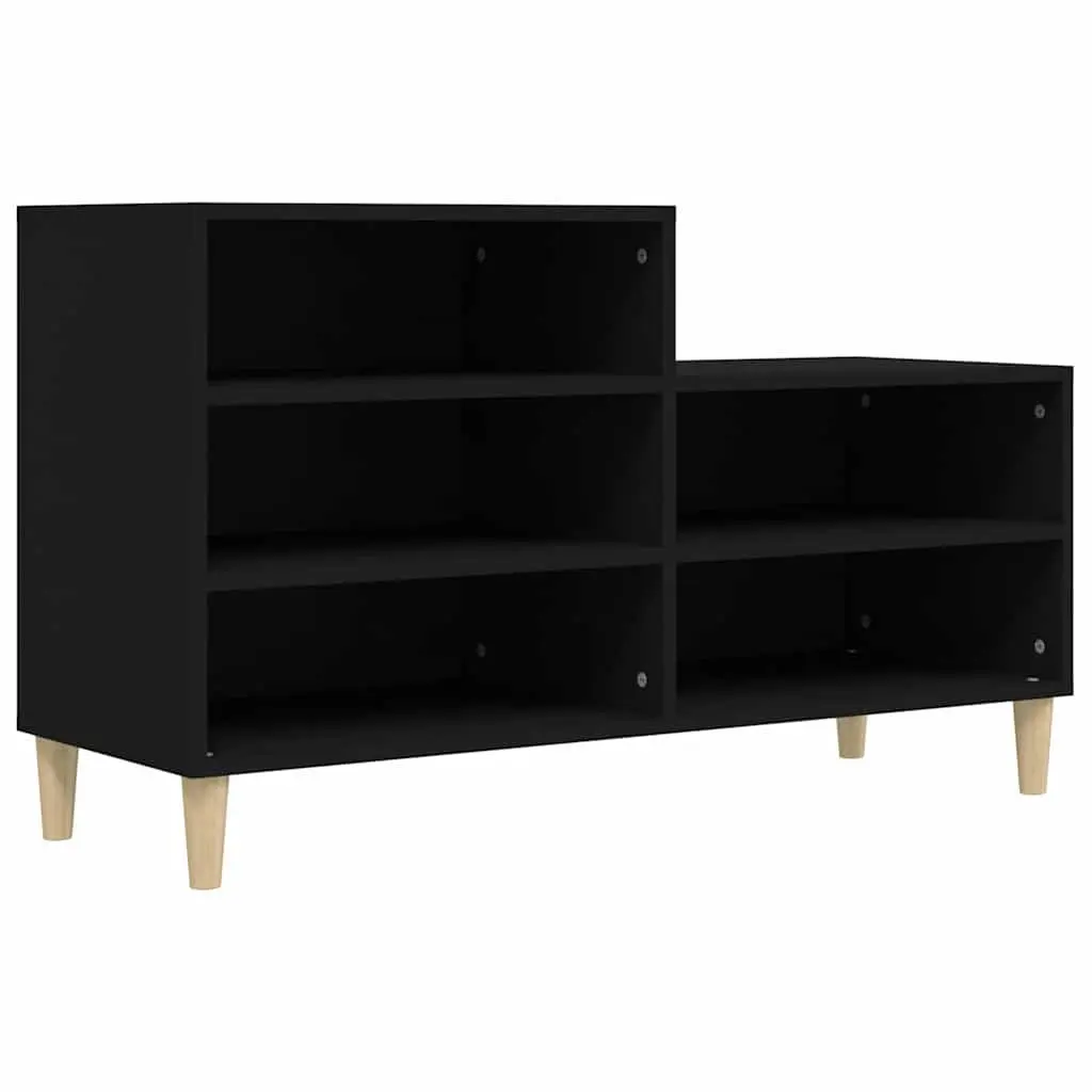 Shoe Cabinet Black Storage Organiser 5 Compartments Engineered Wood