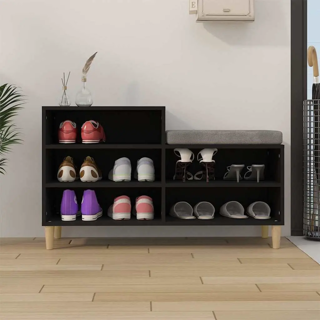 Shoe Cabinet Black Storage Organiser 5 Compartments Engineered Wood