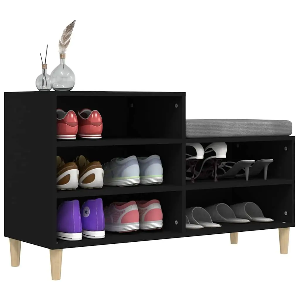 Shoe Cabinet Black Storage Organiser 5 Compartments Engineered Wood