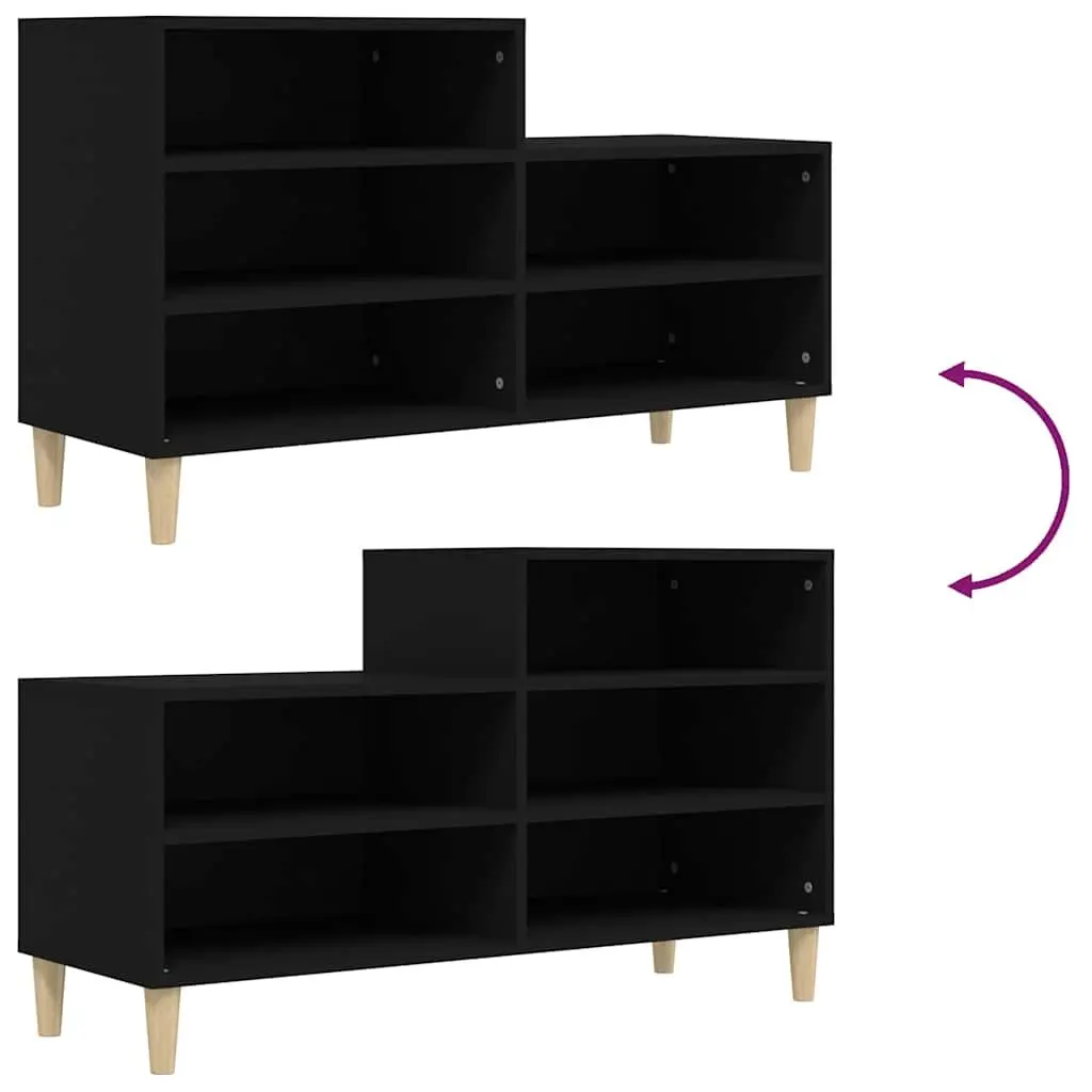 Shoe Cabinet Black Storage Organiser 5 Compartments Engineered Wood