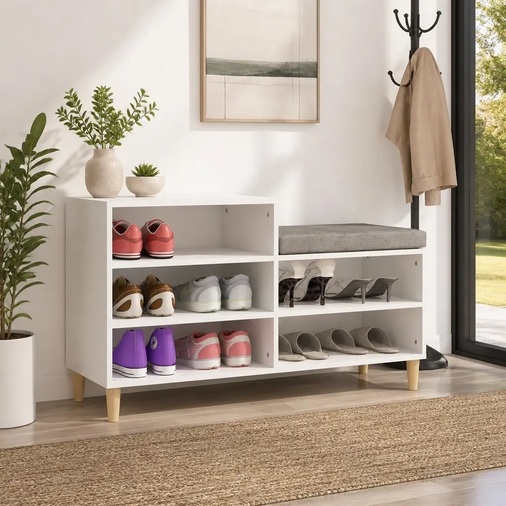 Shoe Cabinet Organiser 5 Compartments White High Gloss Wooden Legs