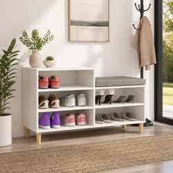 Shoe Cabinet White High Gloss Storage Organiser Wooden Legs 5 Compartments