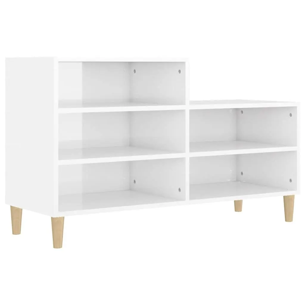 Shoe Cabinet Organiser 5 Compartments White High Gloss Wooden Legs