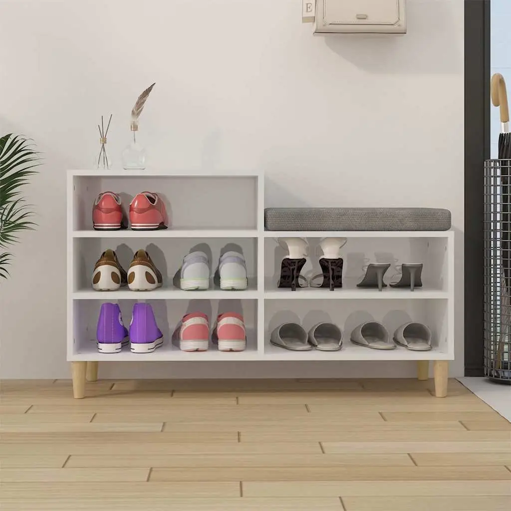 Shoe Cabinet Organiser 5 Compartments White High Gloss Wooden Legs