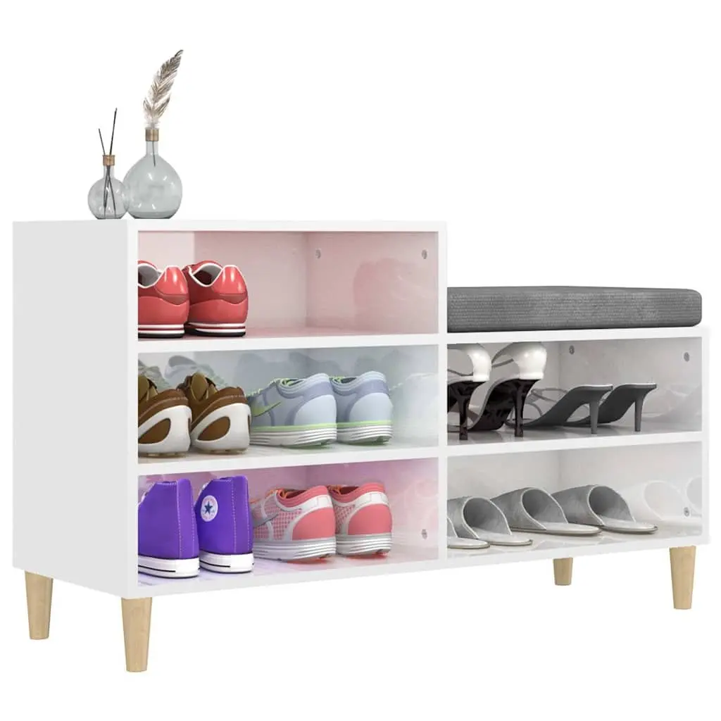 Shoe Cabinet Organiser 5 Compartments White High Gloss Wooden Legs