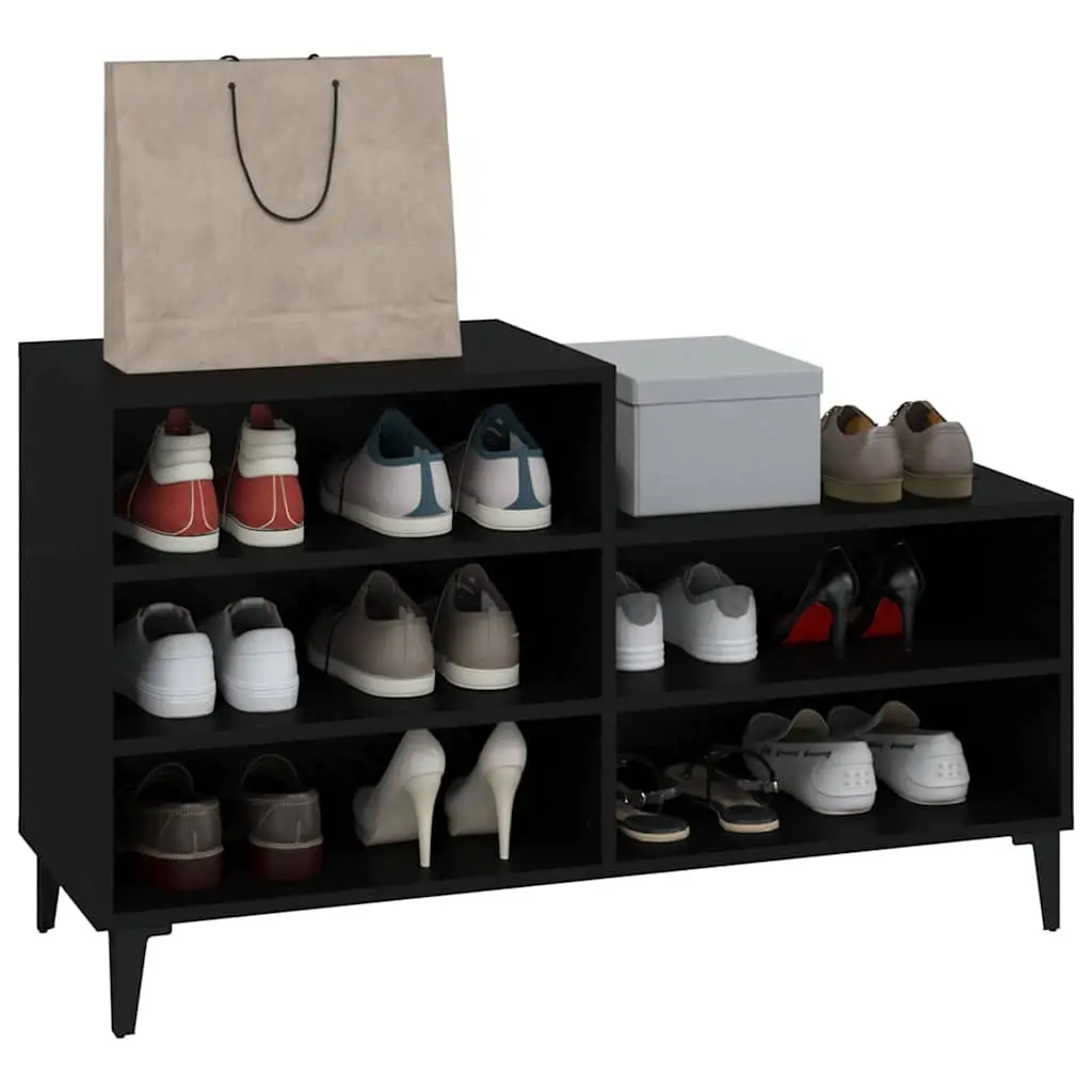 Shoe Cabinet Storage Organiser 5 Shelf Compact Black Engineered Wood
