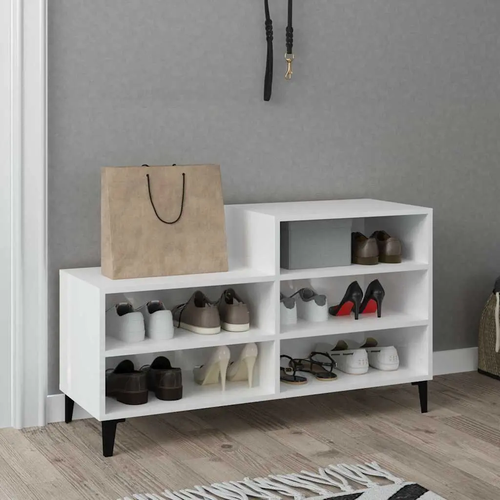 Shoe Storage Cabinet Compact Organiser Unit 5 Shelves High Gloss White Engineered Wood