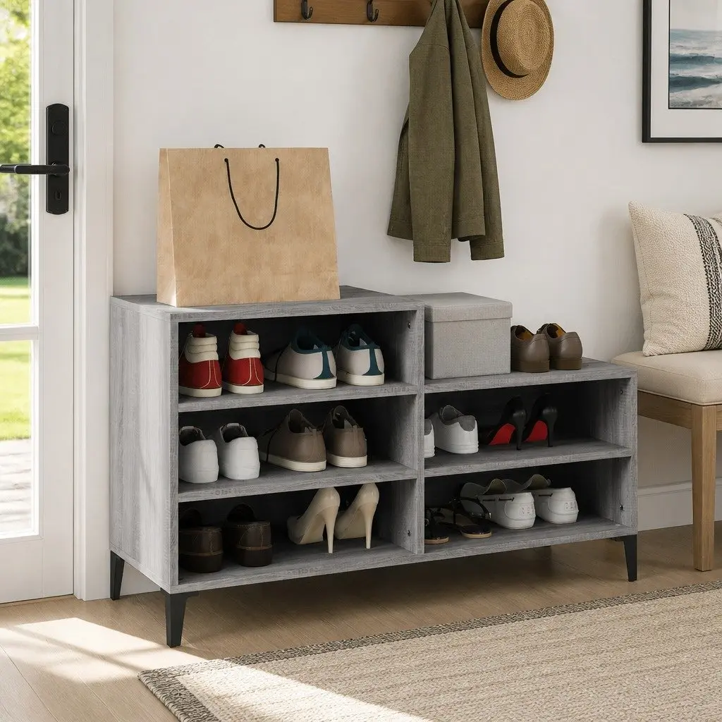 Shoe Cabinet Storage Organiser 5 Shelf Grey Engineered Wood