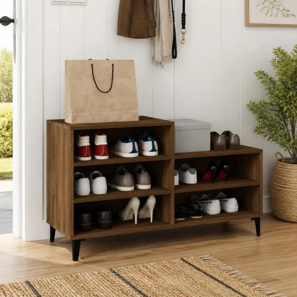 Shoe Cabinet Storage Rack 102x36x60cm Brown Oak 5 Shelves Engineered Wood