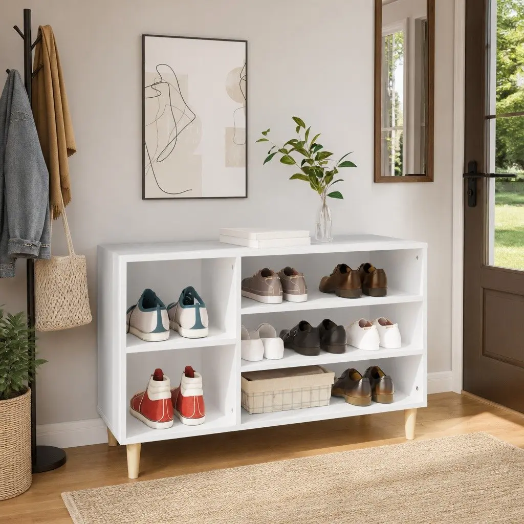 Shoe Storage Organiser Engineered Wood White 102cm x 36cm x 60cm Hall Cabinet