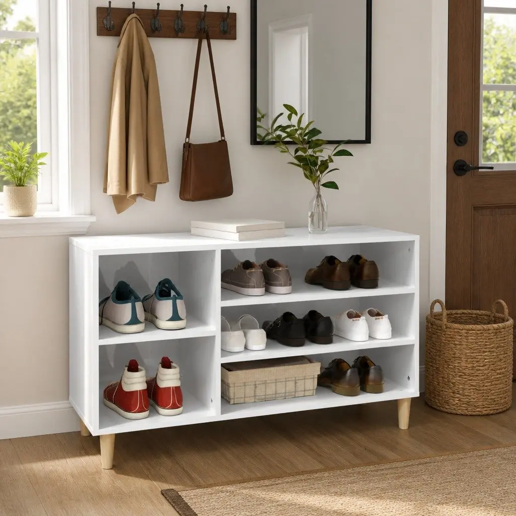 Shoe Cabinet Storage Organiser High Gloss White 102cm Engineered Wood