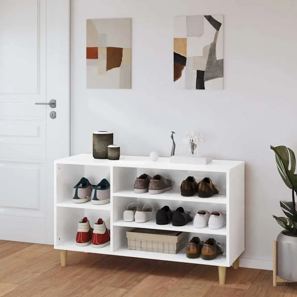 Shoe Cabinet Storage Organiser High Gloss White 102cm Engineered Wood