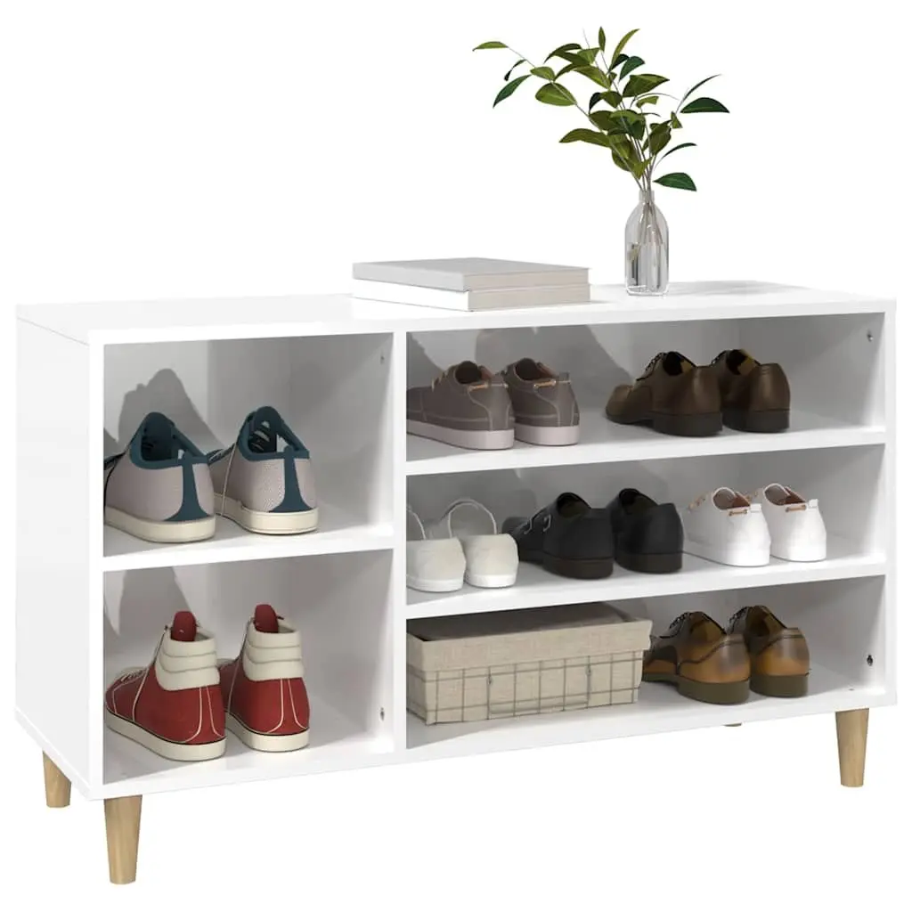 Shoe Cabinet Storage Organiser High Gloss White 102cm Engineered Wood