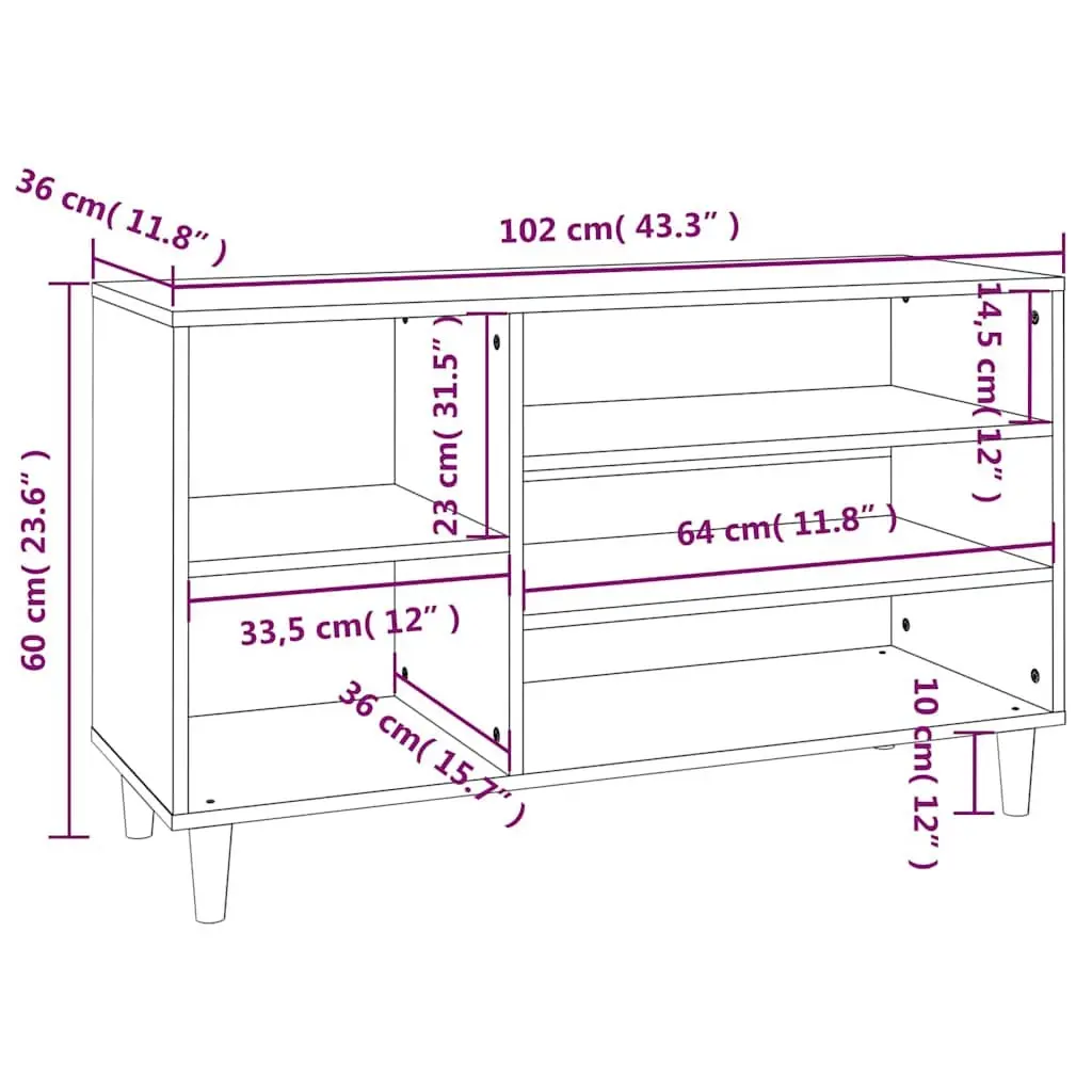 Shoe Cabinet Storage Organiser Brown Engineered Wood 102 x 36 x 60 cm