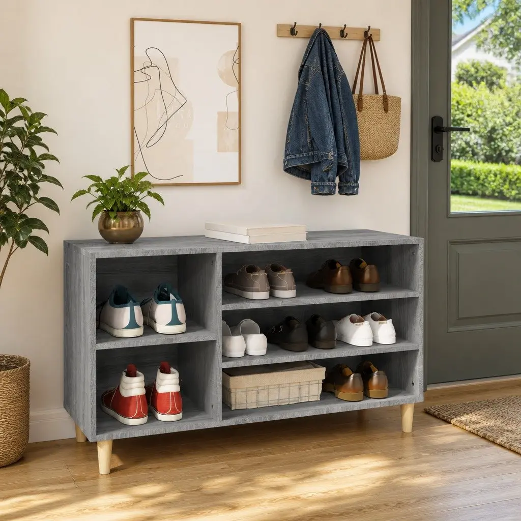 Shoe Cabinet Storage Organiser Grey 102W x 36D x 60H cm Engineered Wood