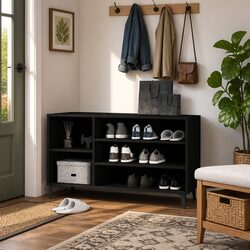 Black Shoe Cabinet: Stylish Storage Solution 102x36x60 cm