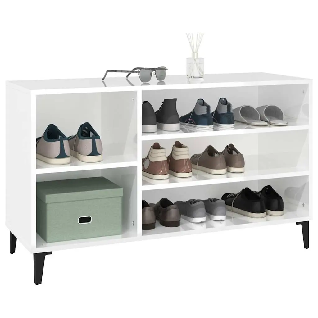 Shoe Cabinet Storage Organiser White High Gloss Wooden Hall Wardrobe 102W x 36D x 60H cm