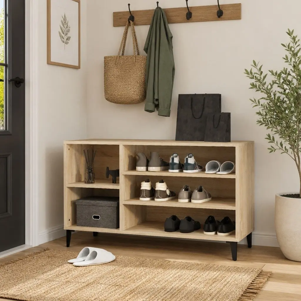 Shoe Cabinet Storage Organiser 102W x 36D x 60H cm Beige Engineered Wood Furniture Unit