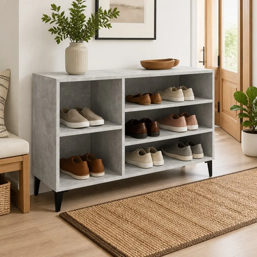 Shoe Cabinet Grey Engineered Wood Storage Organiser 102W x 36D x 60H cm