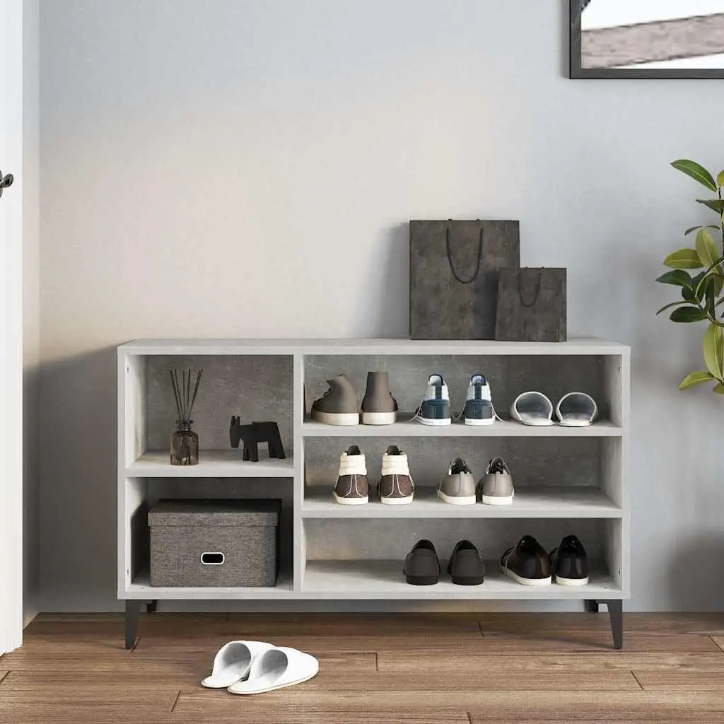 Shoe Cabinet Grey Engineered Wood Storage Organiser 102W x 36D x 60H cm