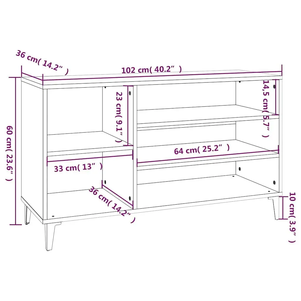 Shoe Cabinet Grey Engineered Wood Storage Organiser 102W x 36D x 60H cm