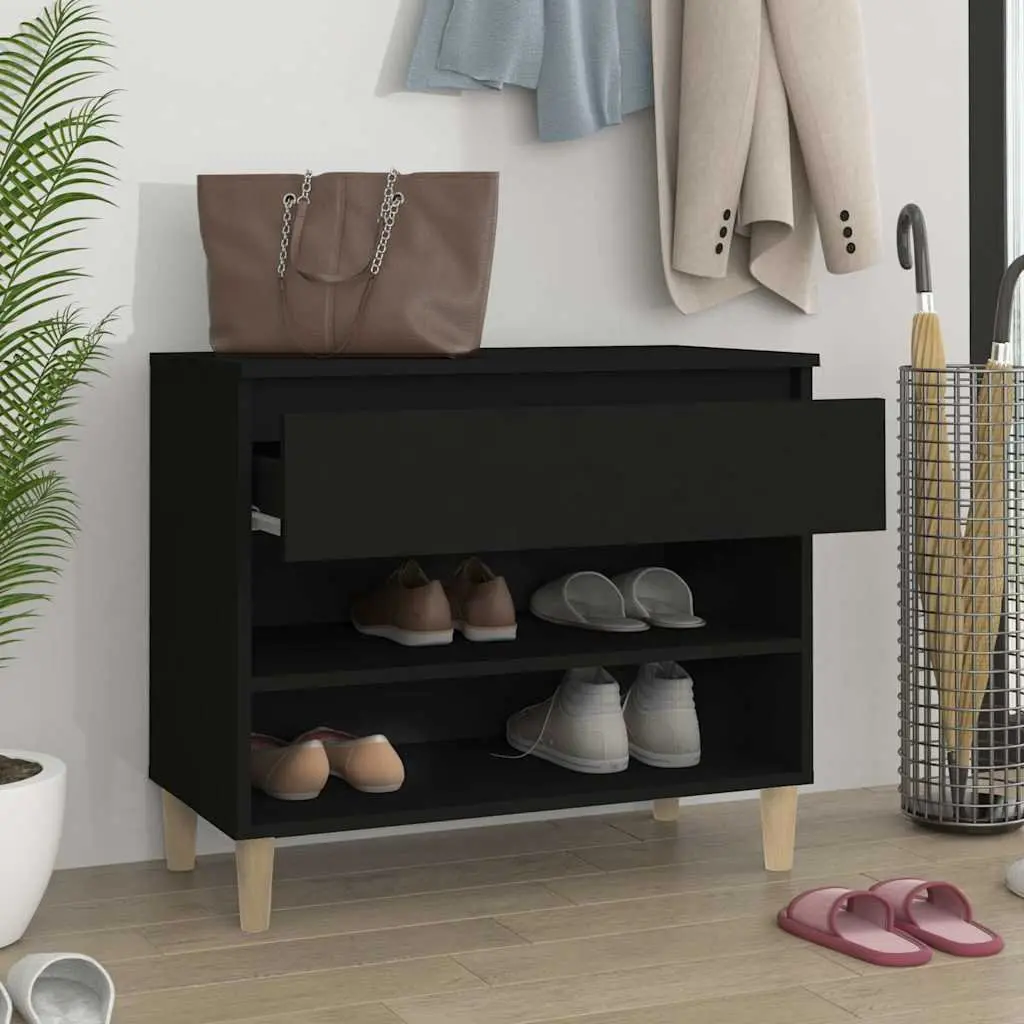Shoe Cabinet Storage Organiser 70x36x60cm Black Engineered Wood