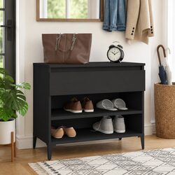 Versatile Black Shoe Cabinet - 70x36x60cm Engineered Wood