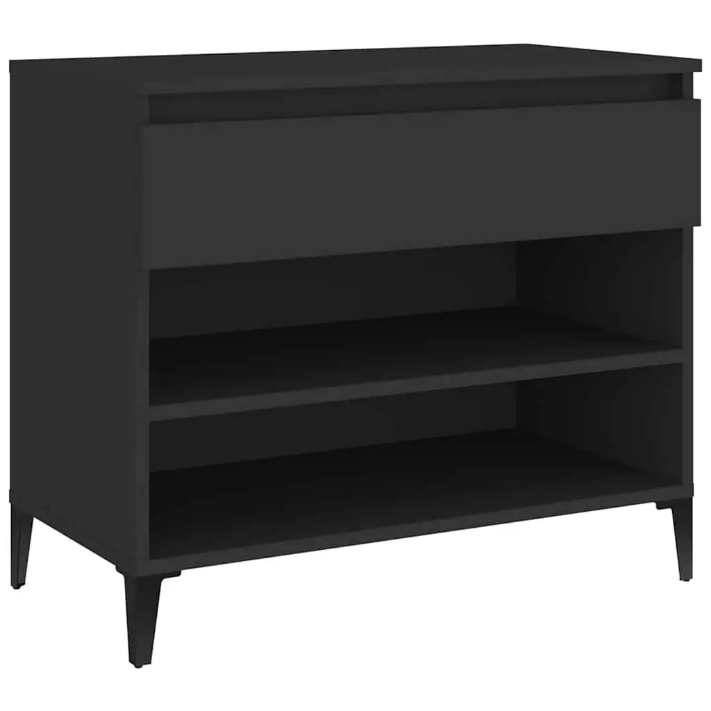 Shoe Cabinet Black 70x36x60cm Engineered Wood Storage Organiser 2 Compartments