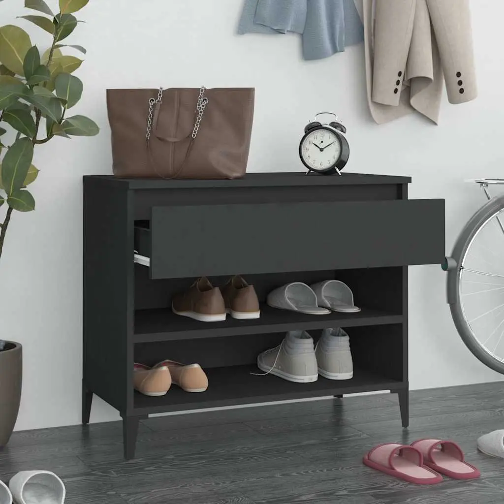 Shoe Cabinet Black 70x36x60cm Engineered Wood Storage Organiser 2 Compartments