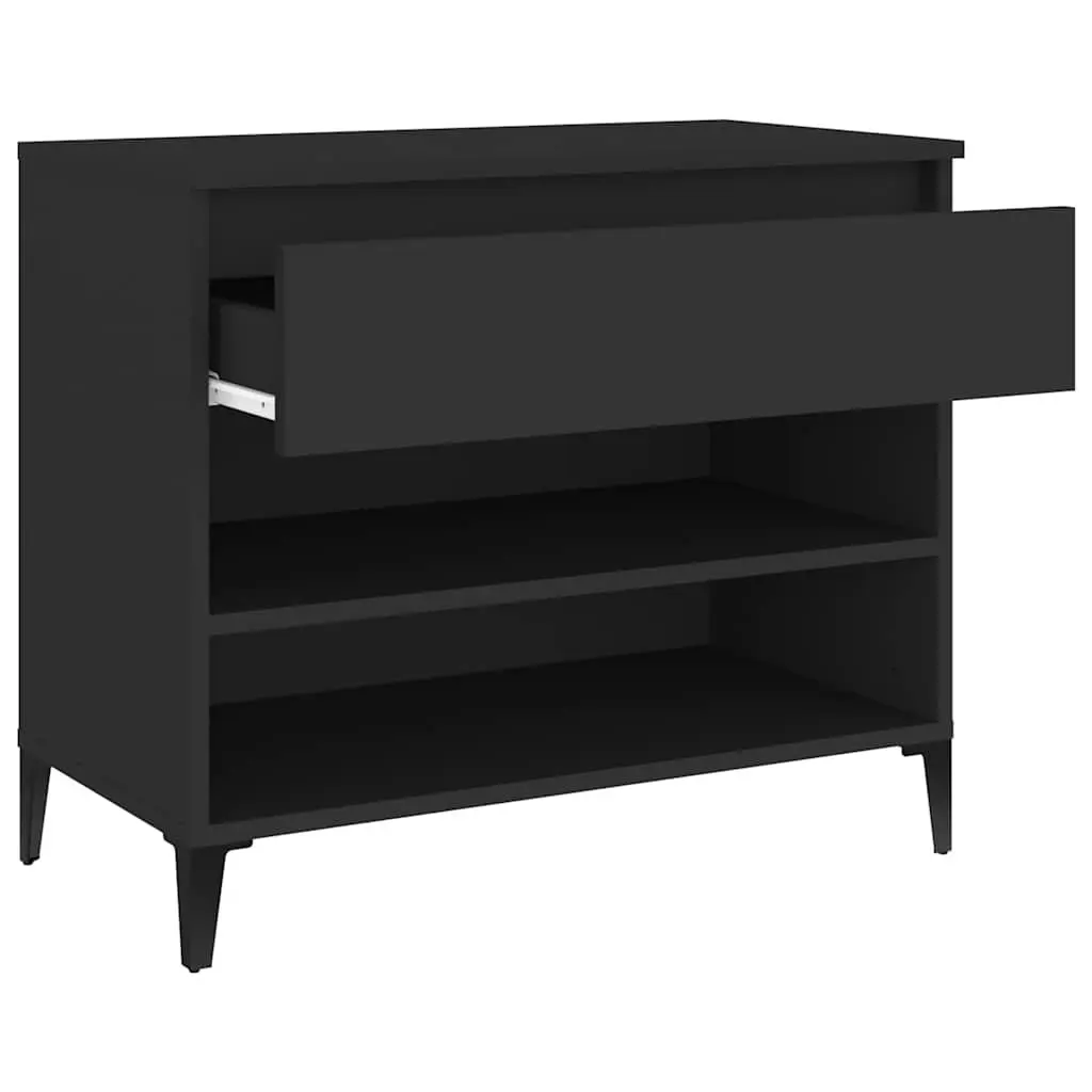 Shoe Cabinet Black 70x36x60cm Engineered Wood Storage Organiser 2 Compartments