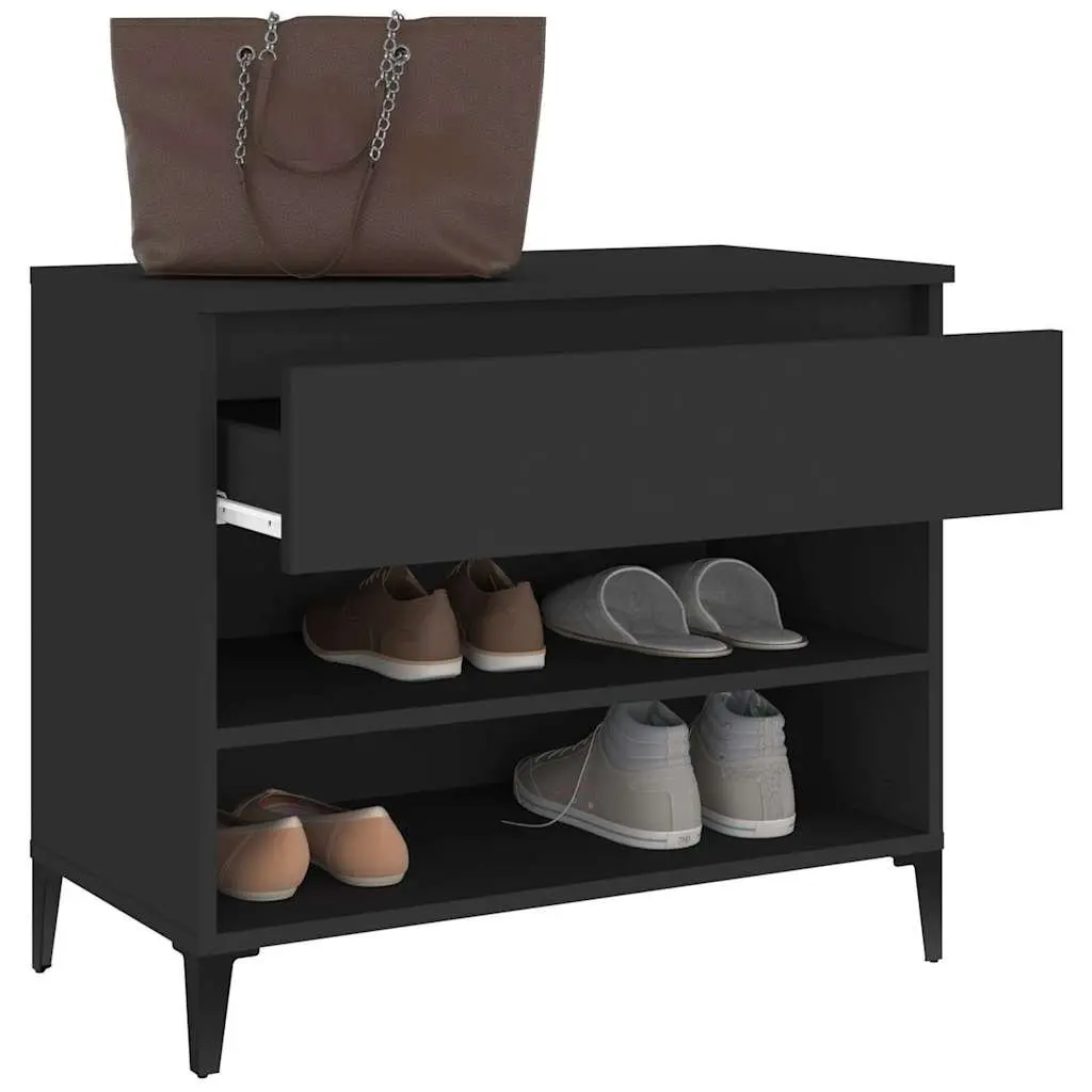 Shoe Cabinet Black 70x36x60cm Engineered Wood Storage Organiser 2 Compartments