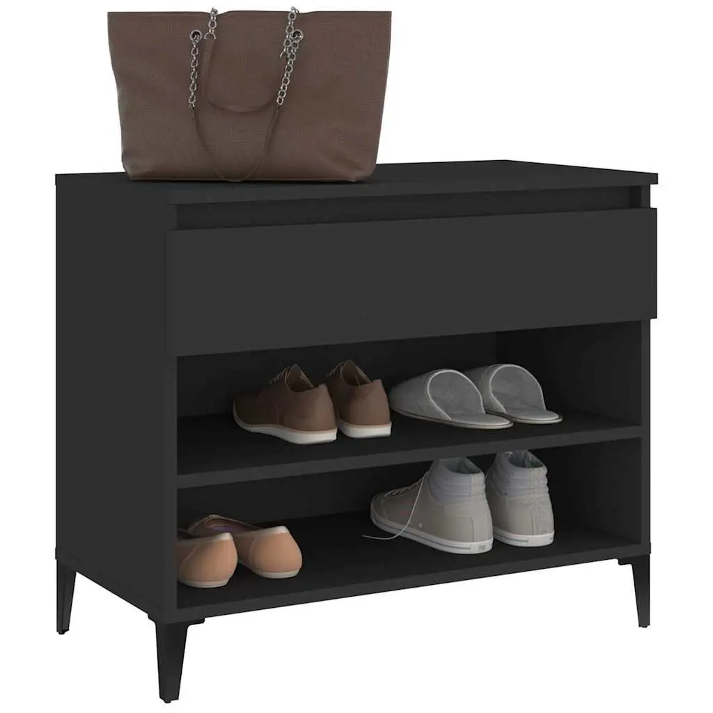 Shoe Cabinet Black 70x36x60cm Engineered Wood Storage Organiser 2 Compartments