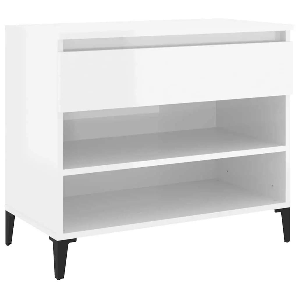 Shoe Cabinet White High Gloss Storage Engineered Wood 70x36x60cm