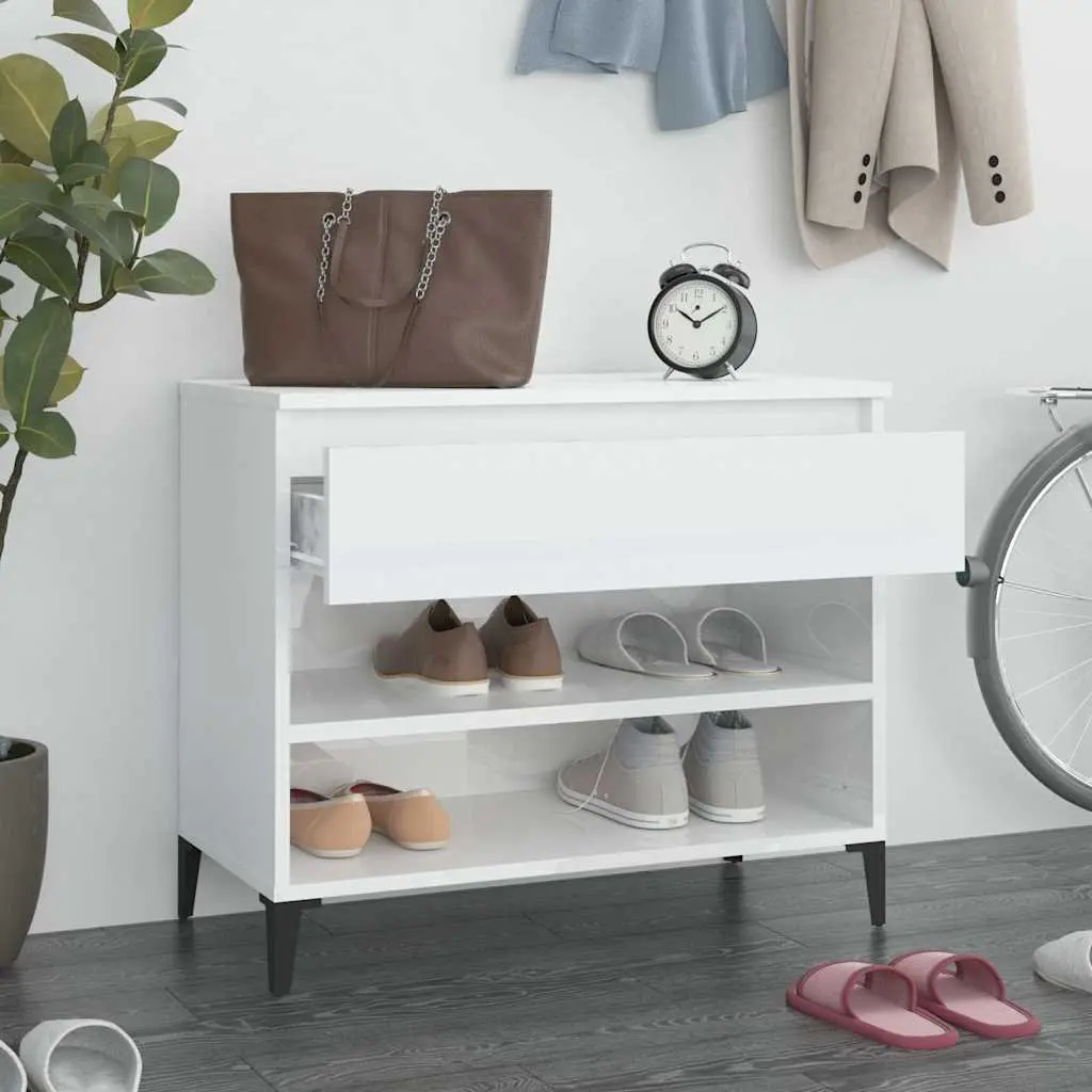 Shoe Cabinet White High Gloss Storage Engineered Wood 70x36x60cm
