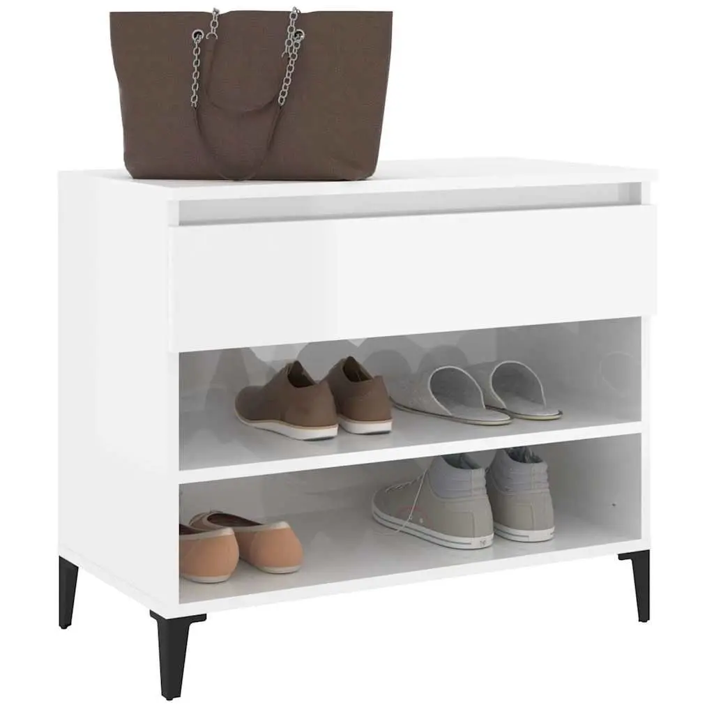 Shoe Cabinet White High Gloss Storage Engineered Wood 70x36x60cm